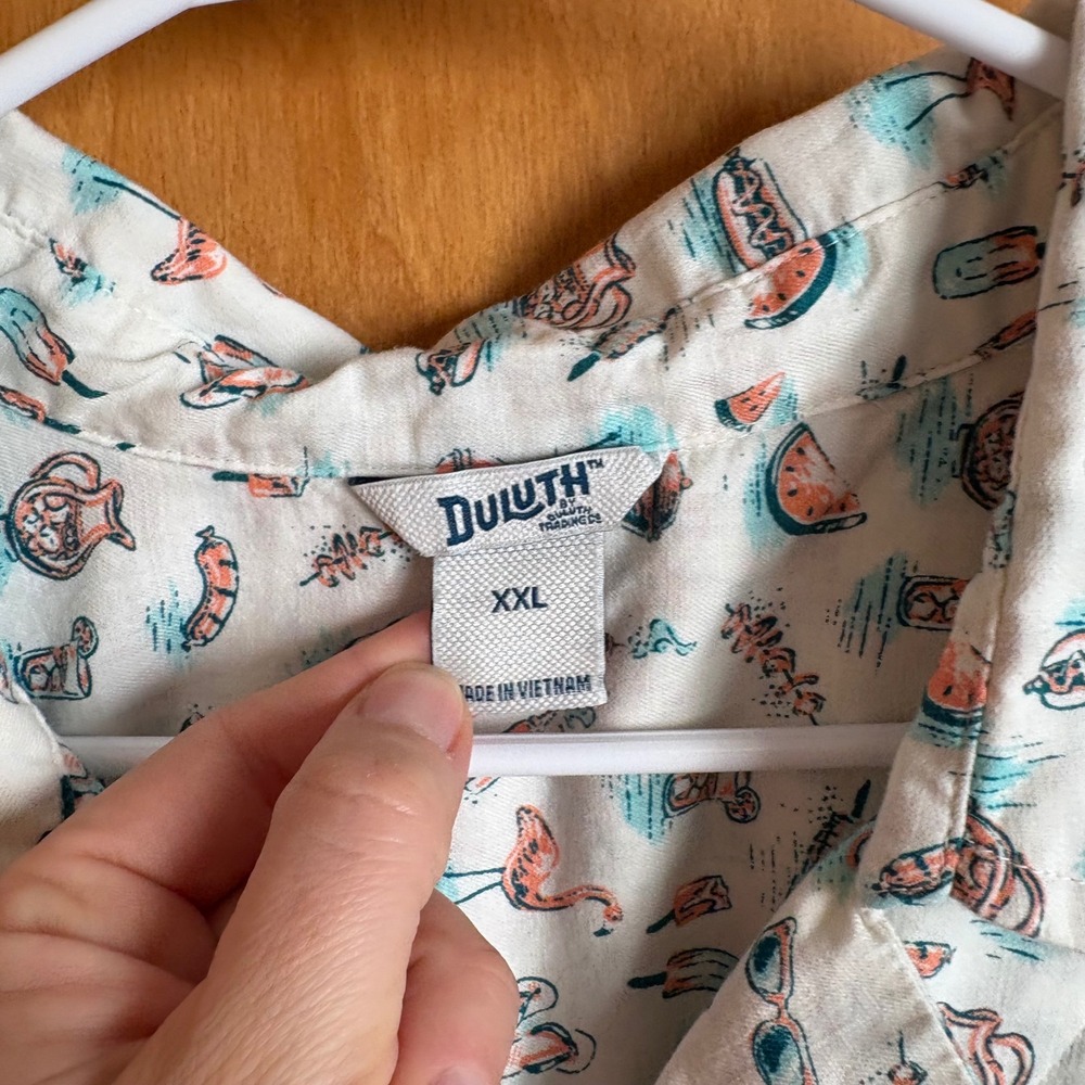 Duluth Trading Company XXL BBQ Flamingo Picnic Short Sleeve‎ Button Up Shirt - Picture 6 of 8